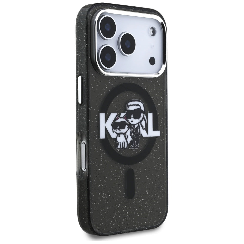 Калъф MagSafe за Apple iPhone 17 Pro, Karl Lagerfeld, IML Sketch Logo Glitter Karl & Choupette, Черен
