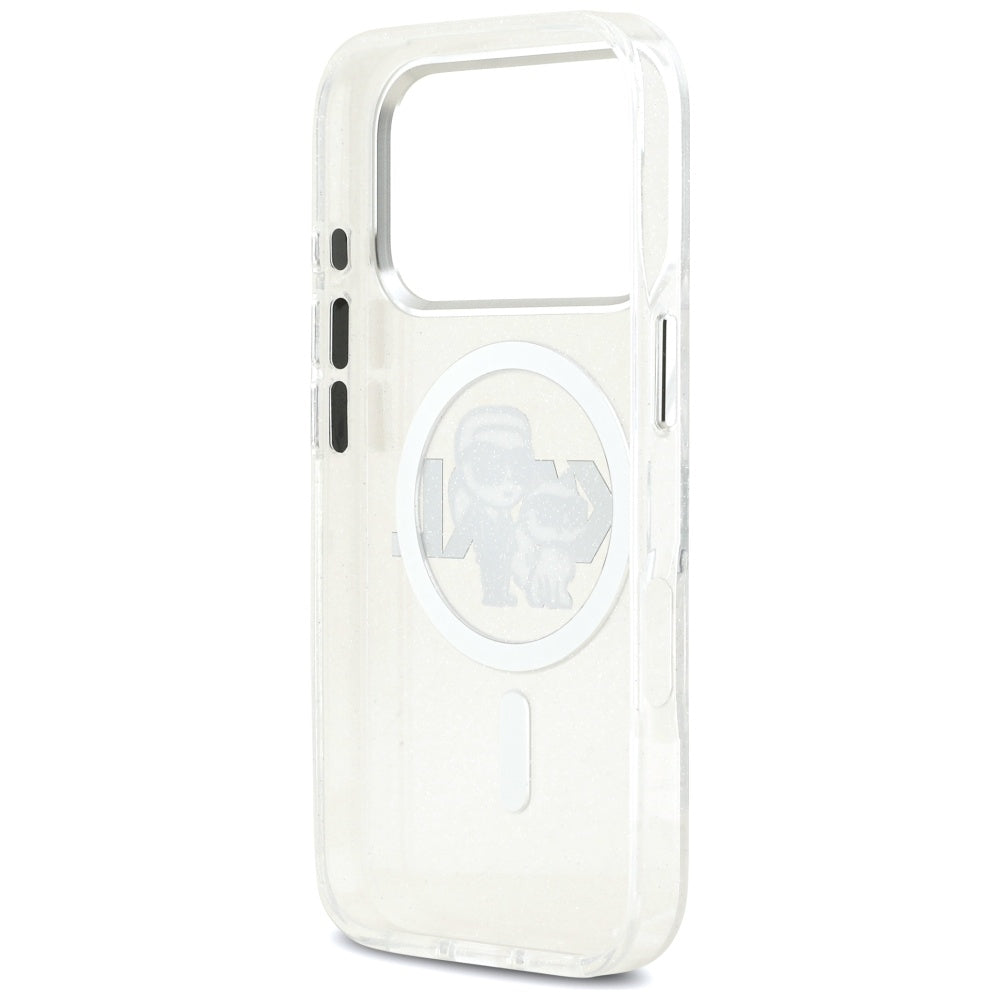 Husa MagSafe за Apple iPhone 17 Pro, Karl Lagerfeld, IML Sketch Logo Glitter Karl & Choupette, Прозрачна