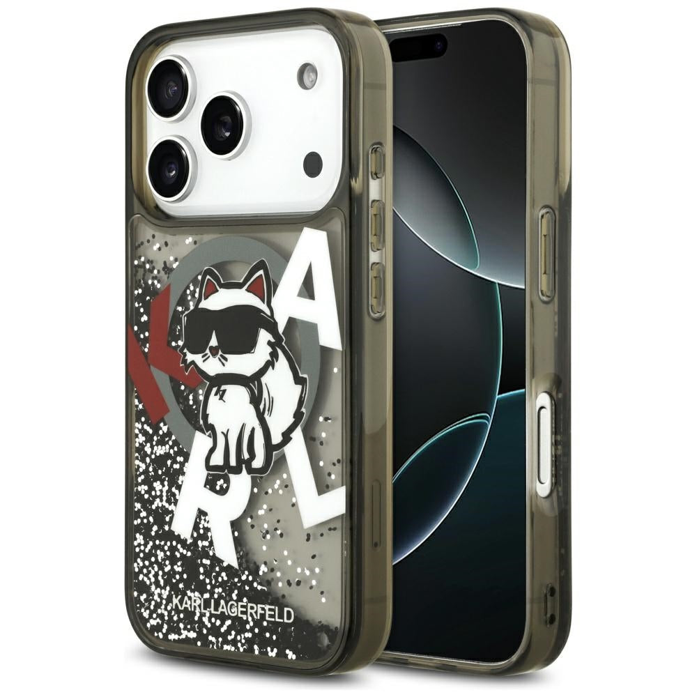 Калъф MagSafe за Apple iPhone 17 Pro, Karl Lagerfeld, Liquid Glitter Choupette Logo, Черен