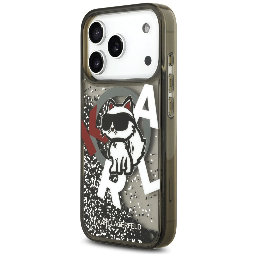 Калъф MagSafe за Apple iPhone 17 Pro, Karl Lagerfeld, Liquid Glitter Choupette Logo, Черен