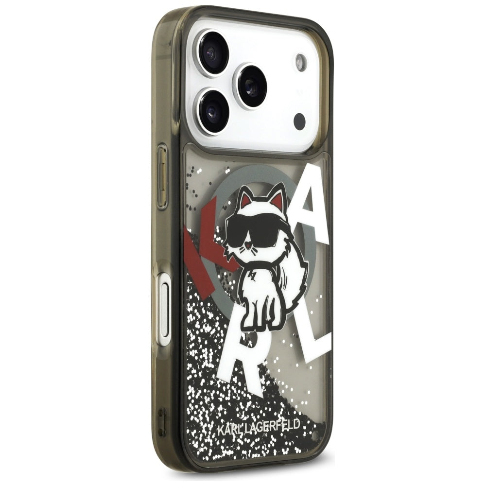 Калъф MagSafe за Apple iPhone 17 Pro, Karl Lagerfeld, Liquid Glitter Choupette Logo, Черен