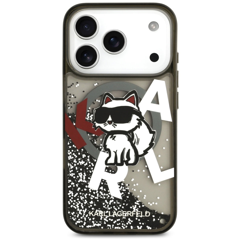 Калъф MagSafe за Apple iPhone 17 Pro, Karl Lagerfeld, Liquid Glitter Choupette Logo, Черен