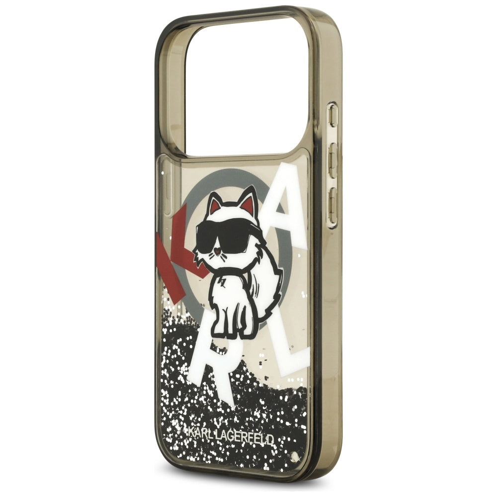 Калъф MagSafe за Apple iPhone 17 Pro, Karl Lagerfeld, Liquid Glitter Choupette Logo, Черен