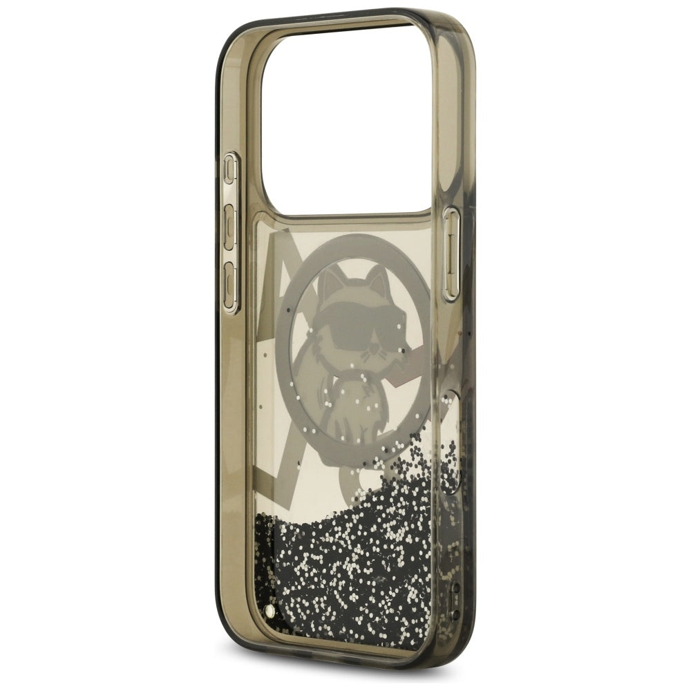Калъф MagSafe за Apple iPhone 17 Pro, Karl Lagerfeld, Liquid Glitter Choupette Logo, Черен