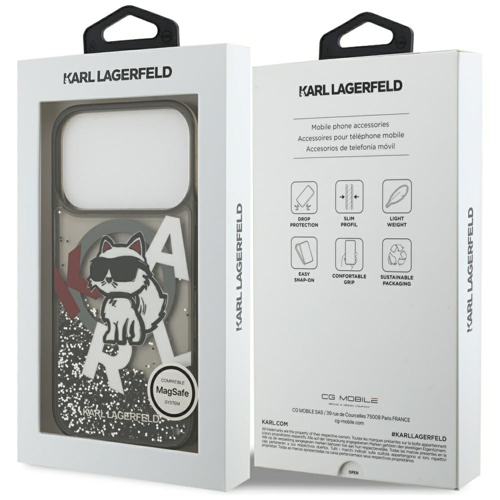 Калъф MagSafe за Apple iPhone 17 Pro, Karl Lagerfeld, Liquid Glitter Choupette Logo, Черен
