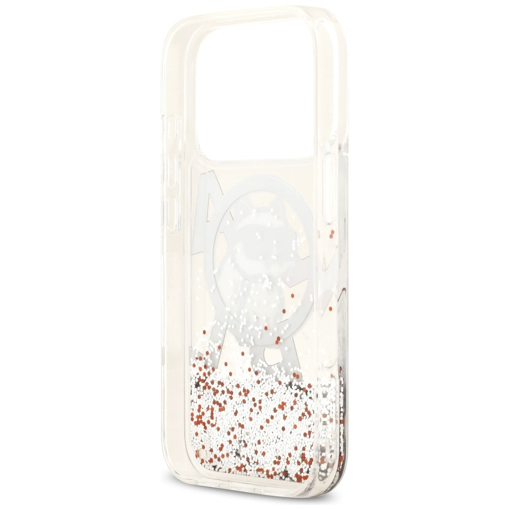 Калъф MagSafe за Apple iPhone 17 Pro, Karl Lagerfeld, Liquid Glitter Choupette Logo, Прозрачен