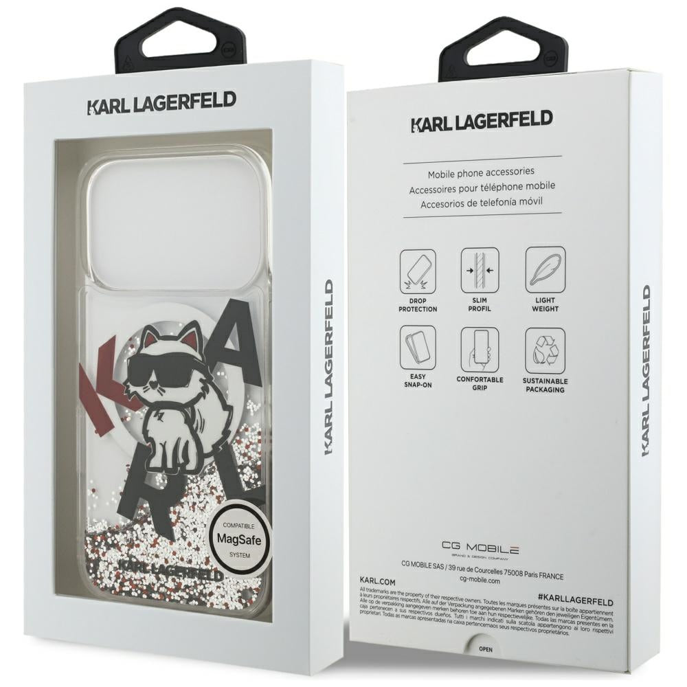 Калъф MagSafe за Apple iPhone 17 Pro, Karl Lagerfeld, Liquid Glitter Choupette Logo, Прозрачен