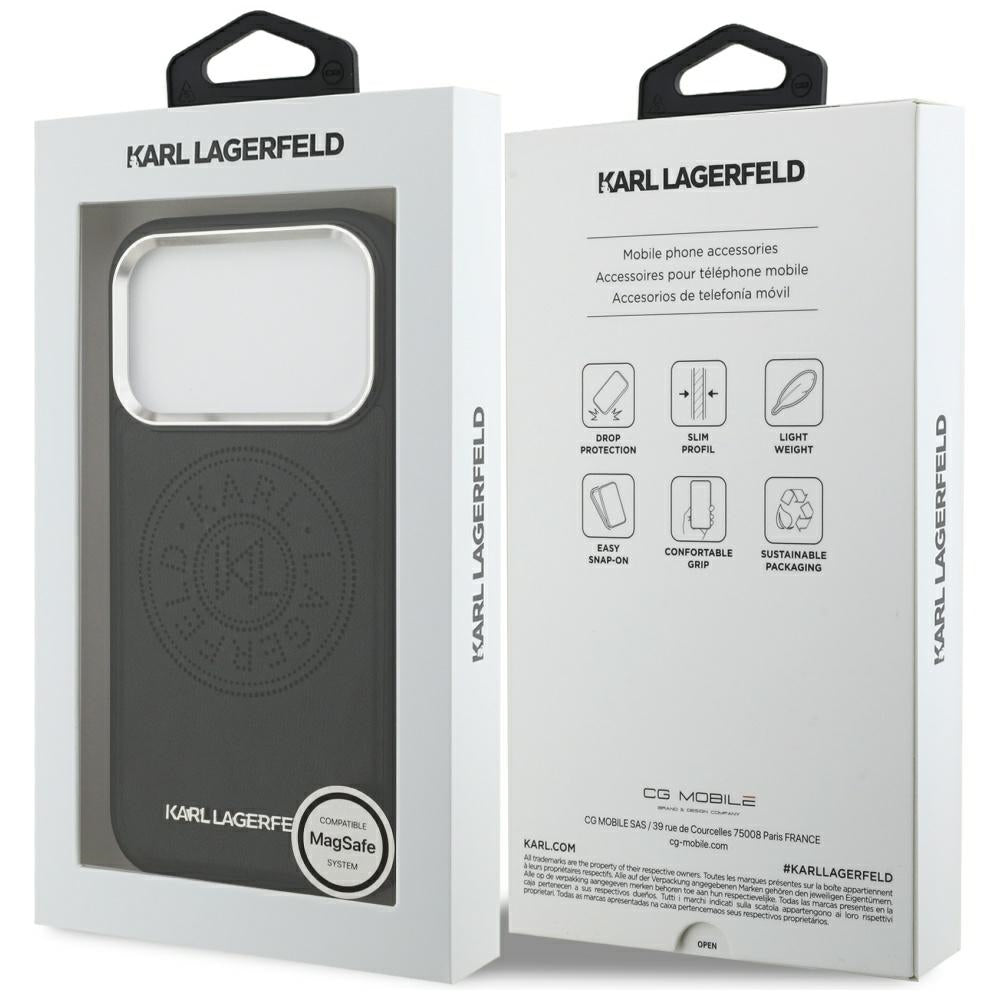Калъф MagSafe за Apple iPhone 17 Pro, Karl Lagerfeld, Point & Metal Logo, Черен