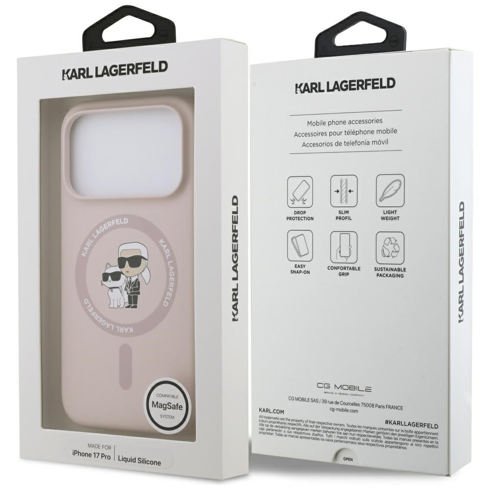 Калъф MagSafe за Apple iPhone 17 Pro, Karl Lagerfeld, Ring Karl & Choupette, Розов