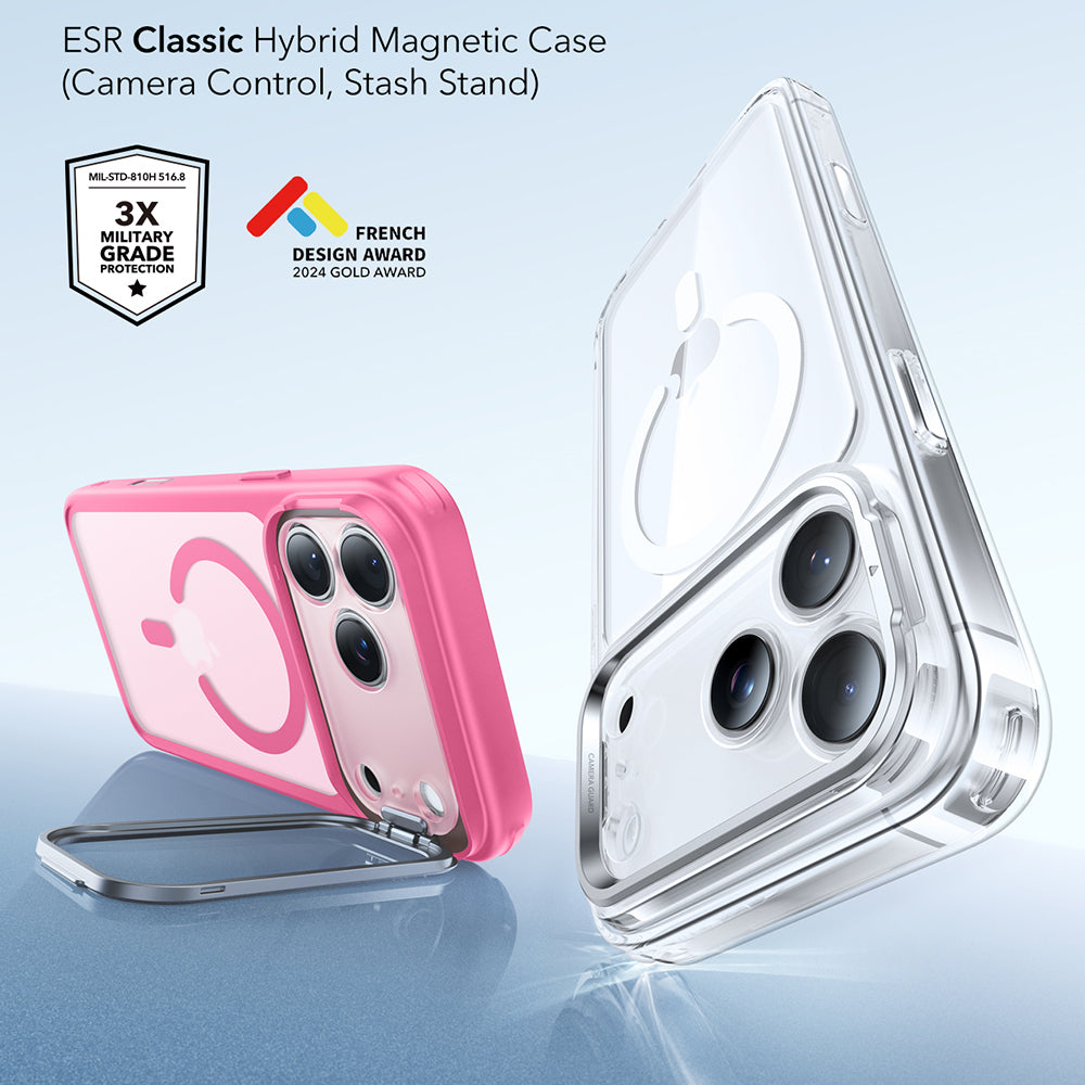 Калъф MagSafe за Apple iPhone 17 Pro Max, ESR, Classic Hybrid Kickstand, Сатенено розов
