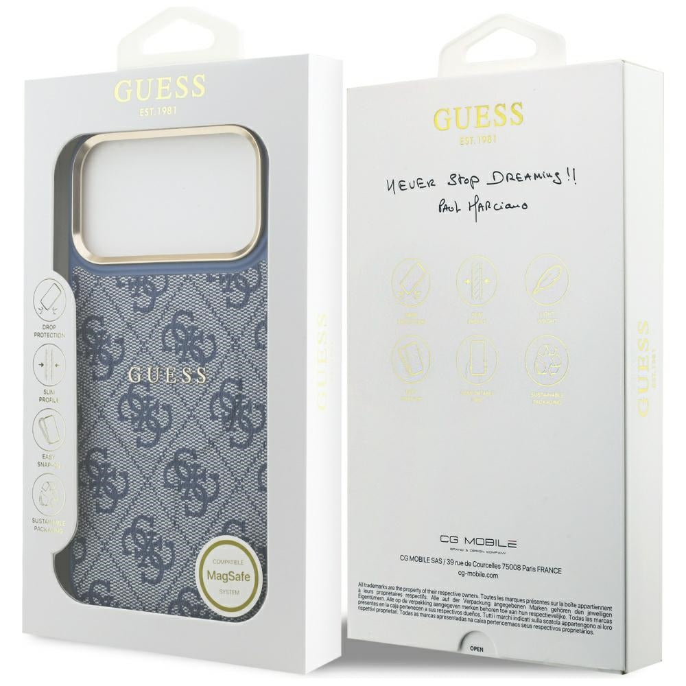 Калъф MagSafe за Apple iPhone 17 Pro Max, Guess, 4G Classic, Син