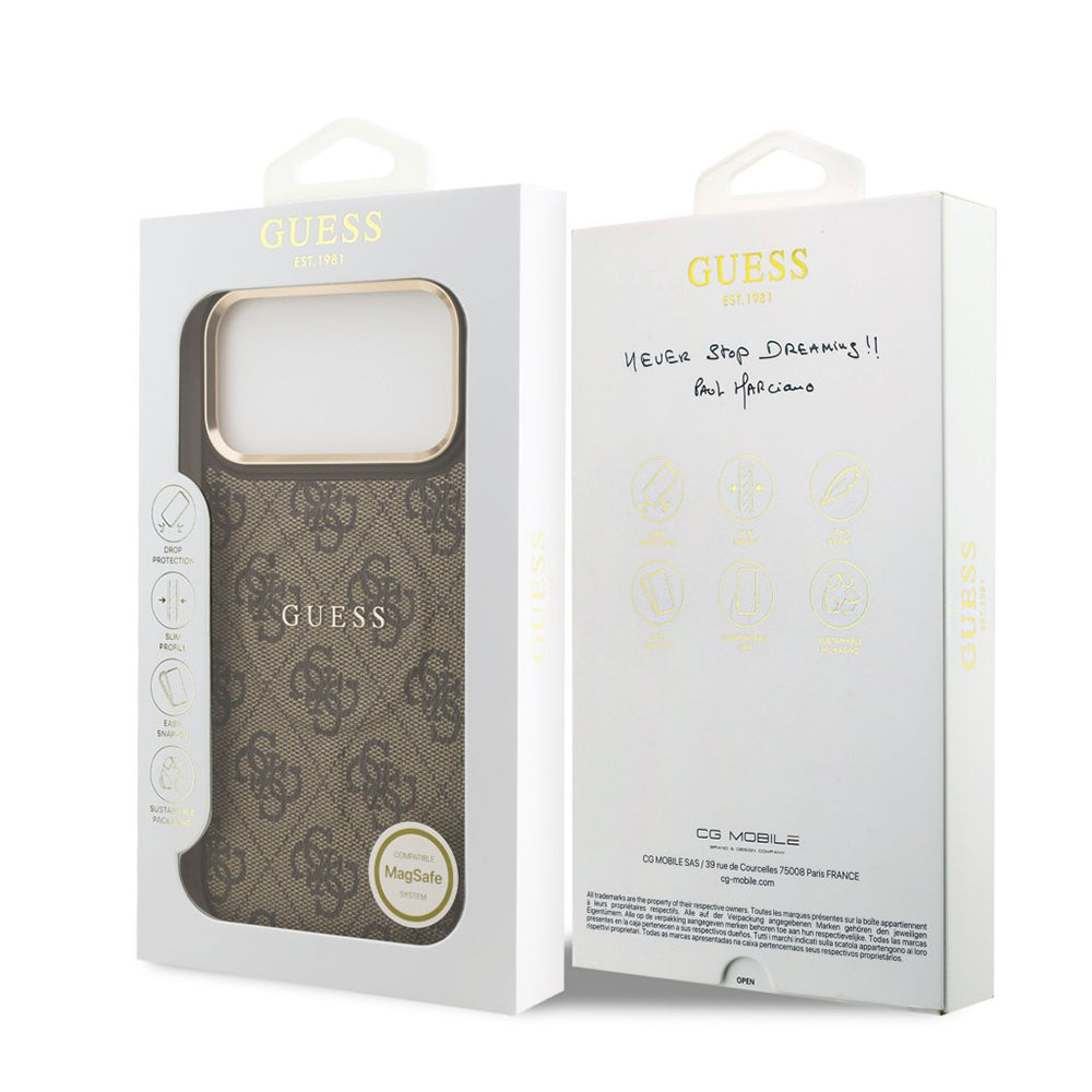 Калъф MagSafe за Apple iPhone 17 Pro Max, Guess, 4G Classic, Кафяв