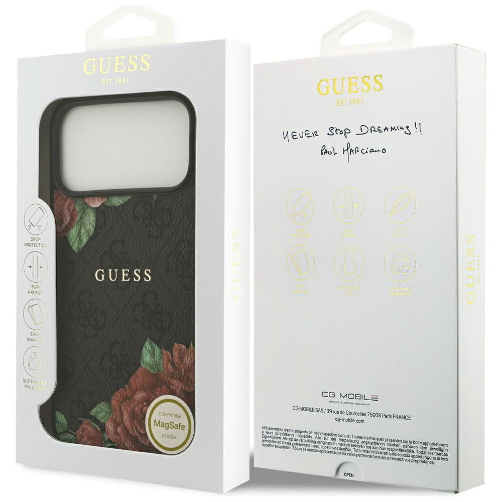 Калъф MagSafe за Apple iPhone 17 Pro Max, Guess, 4G Flowers Print, Черен