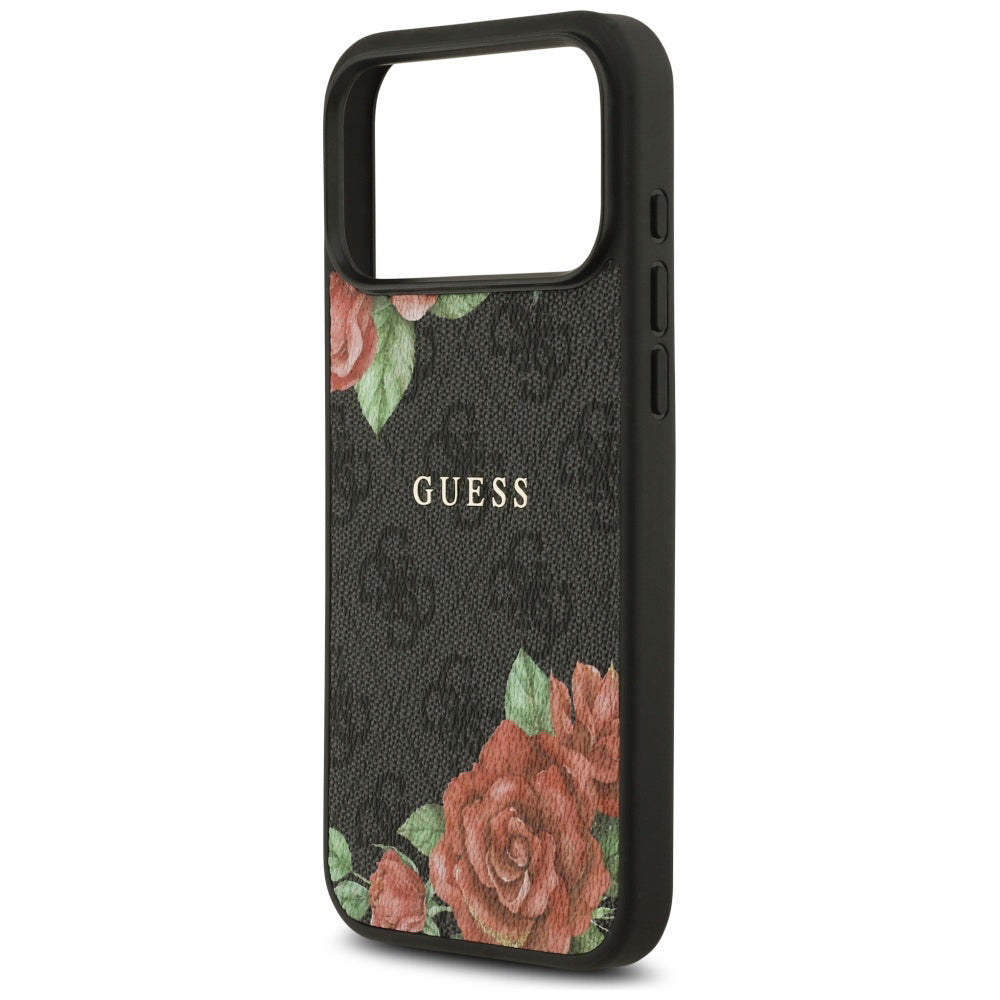 Калъф MagSafe за Apple iPhone 17 Pro Max, Guess, 4G Flowers Print, Черен