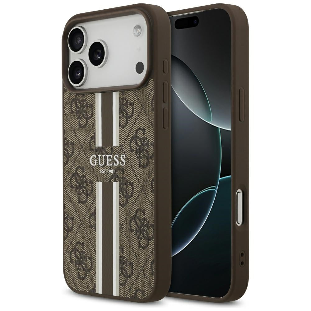 Калъф MagSafe за Apple iPhone 17 Pro Max, Guess, 4G Printed Stripes, Кафяв