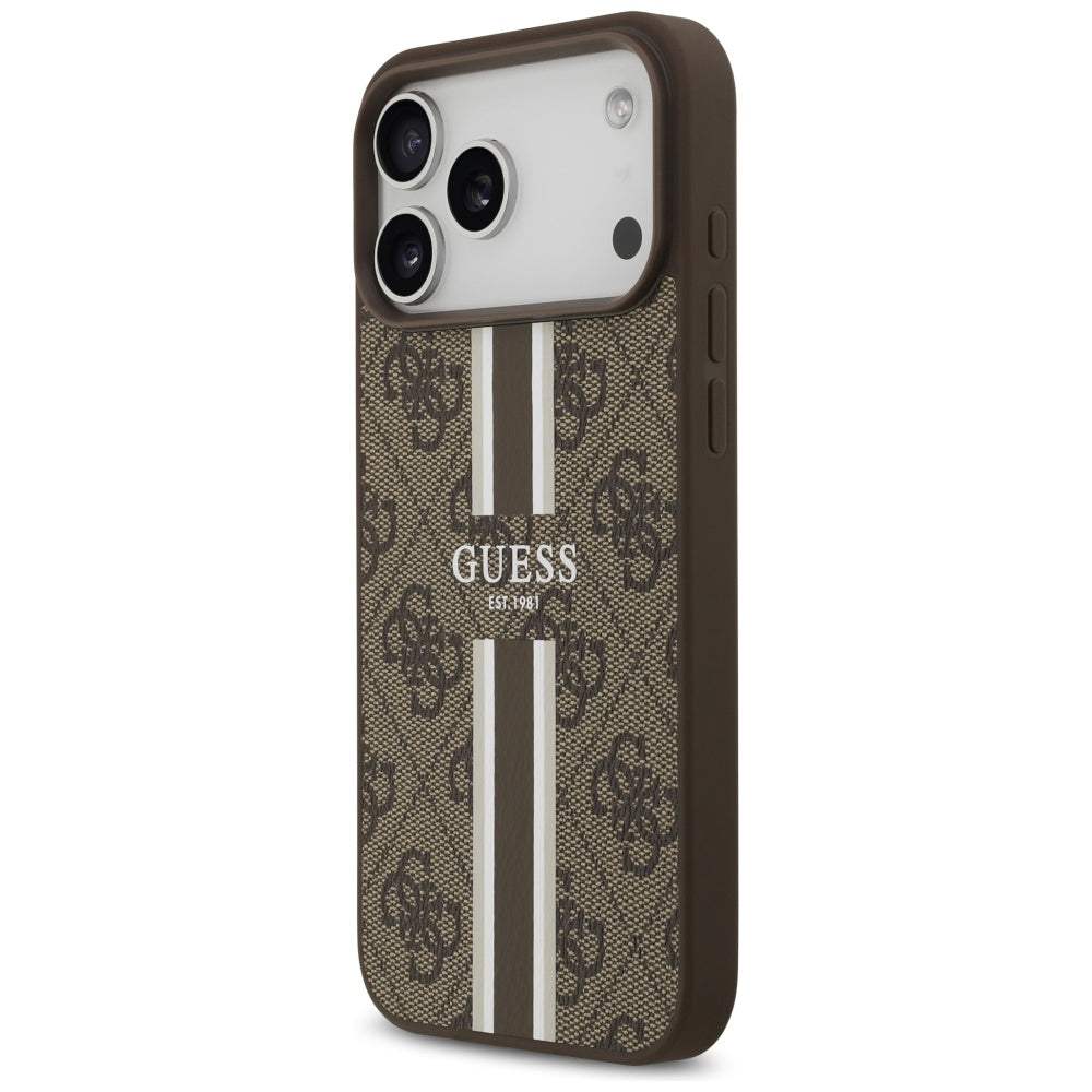 Калъф MagSafe за Apple iPhone 17 Pro Max, Guess, 4G Printed Stripes, Кафяв