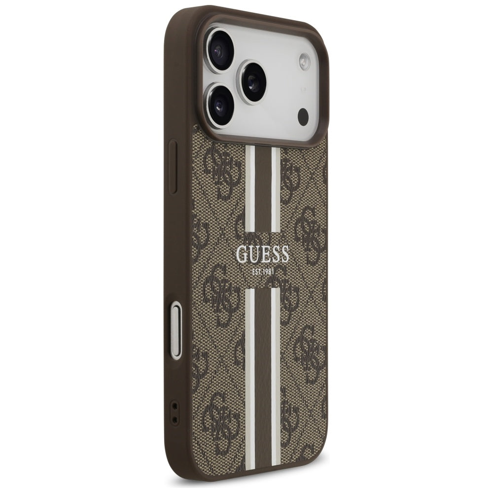Калъф MagSafe за Apple iPhone 17 Pro Max, Guess, 4G Printed Stripes, Кафяв