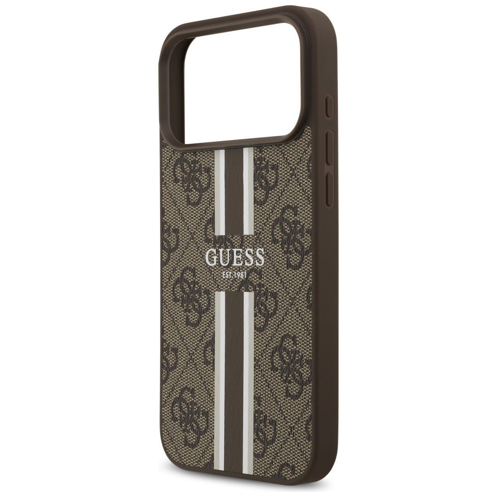 Калъф MagSafe за Apple iPhone 17 Pro Max, Guess, 4G Printed Stripes, Кафяв