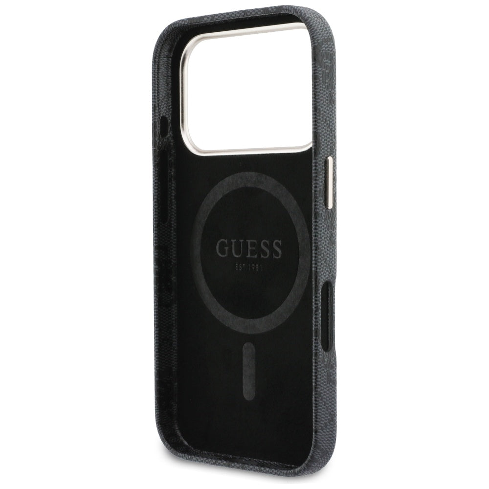 Калъф MagSafe за Apple iPhone 17 Pro Max, Guess, 4G Script Logo, Черен