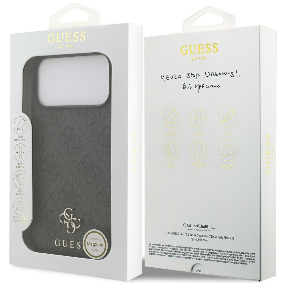 Калъф MagSafe за Apple iPhone 17 Pro Max, Guess, 4G Small and Classic Logo, Черен