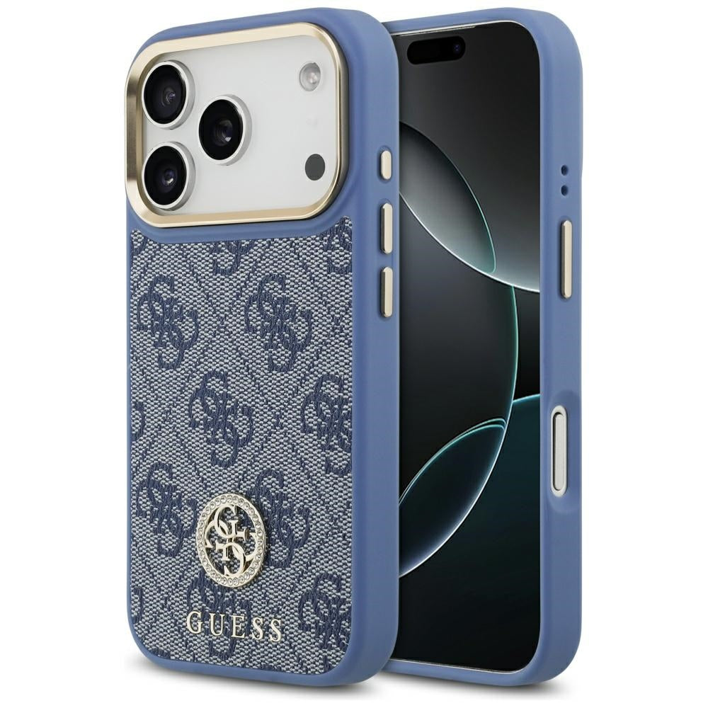 Калъф MagSafe за Apple iPhone 17 Pro Max, Guess, 4G Strass Logo, Син