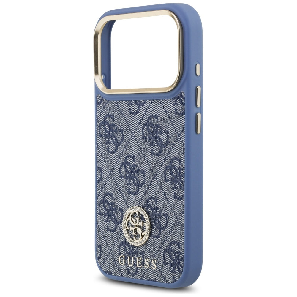 Калъф MagSafe за Apple iPhone 17 Pro Max, Guess, 4G Strass Logo, Син