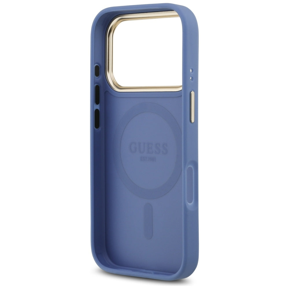 Калъф MagSafe за Apple iPhone 17 Pro Max, Guess, 4G Strass Logo, Син
