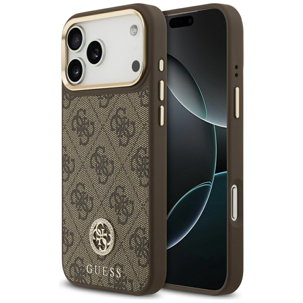 Калъф MagSafe за Apple iPhone 17 Pro Max, Guess, 4G Strass Logo, Кафяв