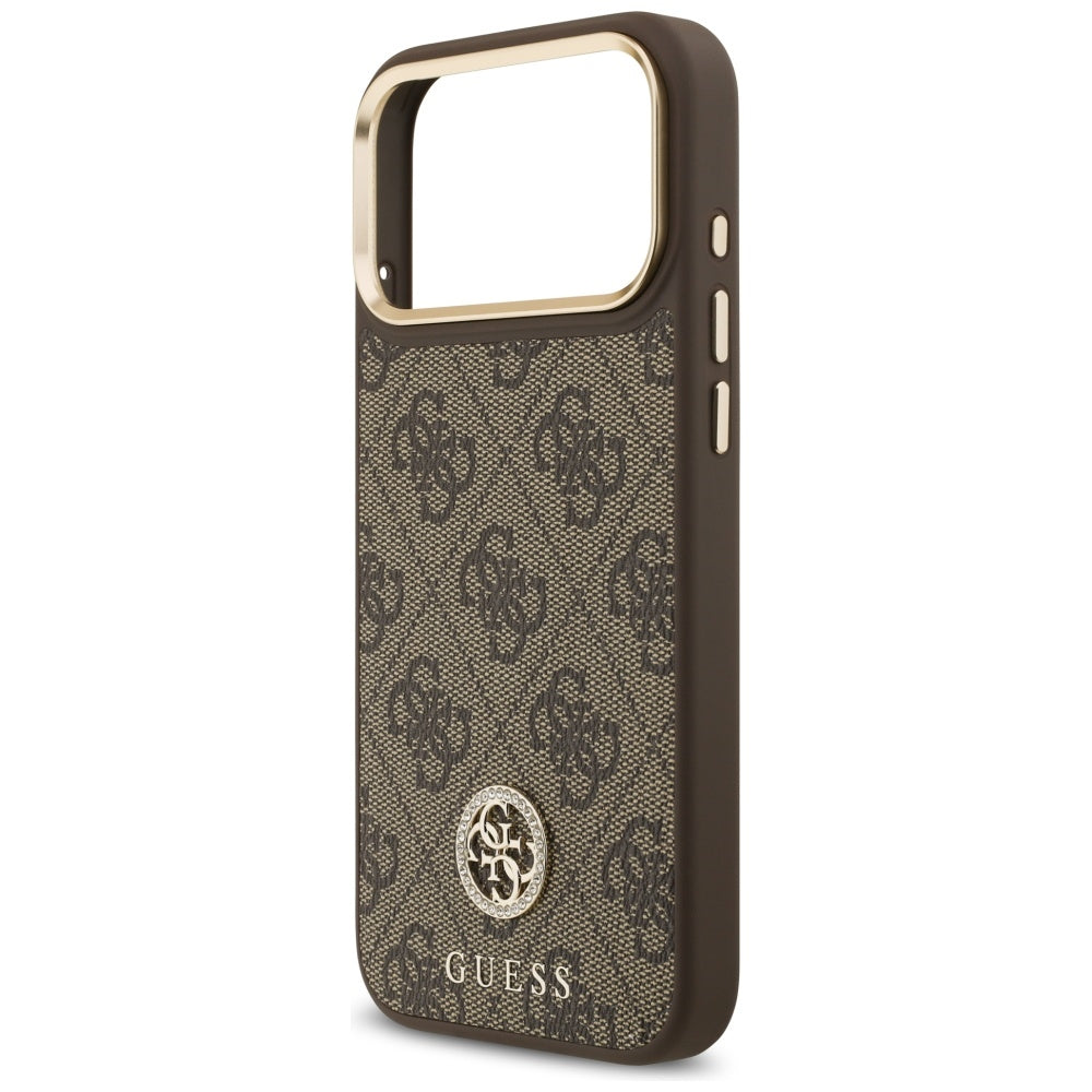 Калъф MagSafe за Apple iPhone 17 Pro Max, Guess, 4G Strass Logo, Кафяв