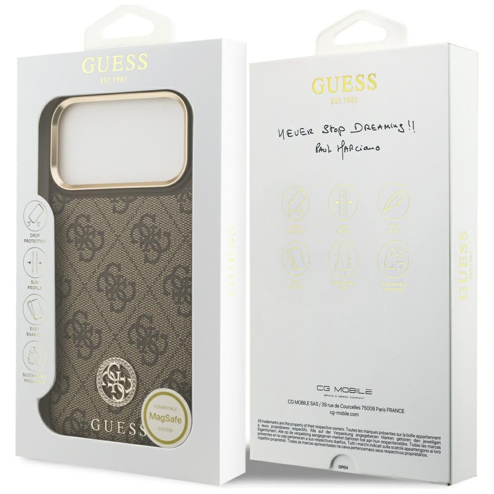 Калъф MagSafe за Apple iPhone 17 Pro Max, Guess, 4G Strass Logo, Кафяв
