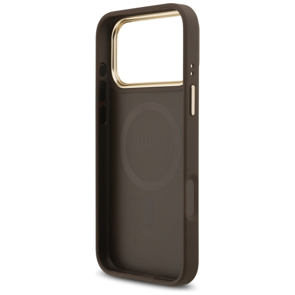Калъф MagSafe за Apple iPhone 17 Pro Max, Guess, 4G Strass Logo, Кафяв