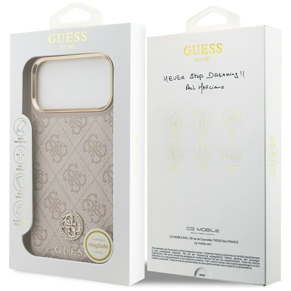 Калъф MagSafe за Apple iPhone 17 Pro Max, Guess, 4G Strass Logo, Розов