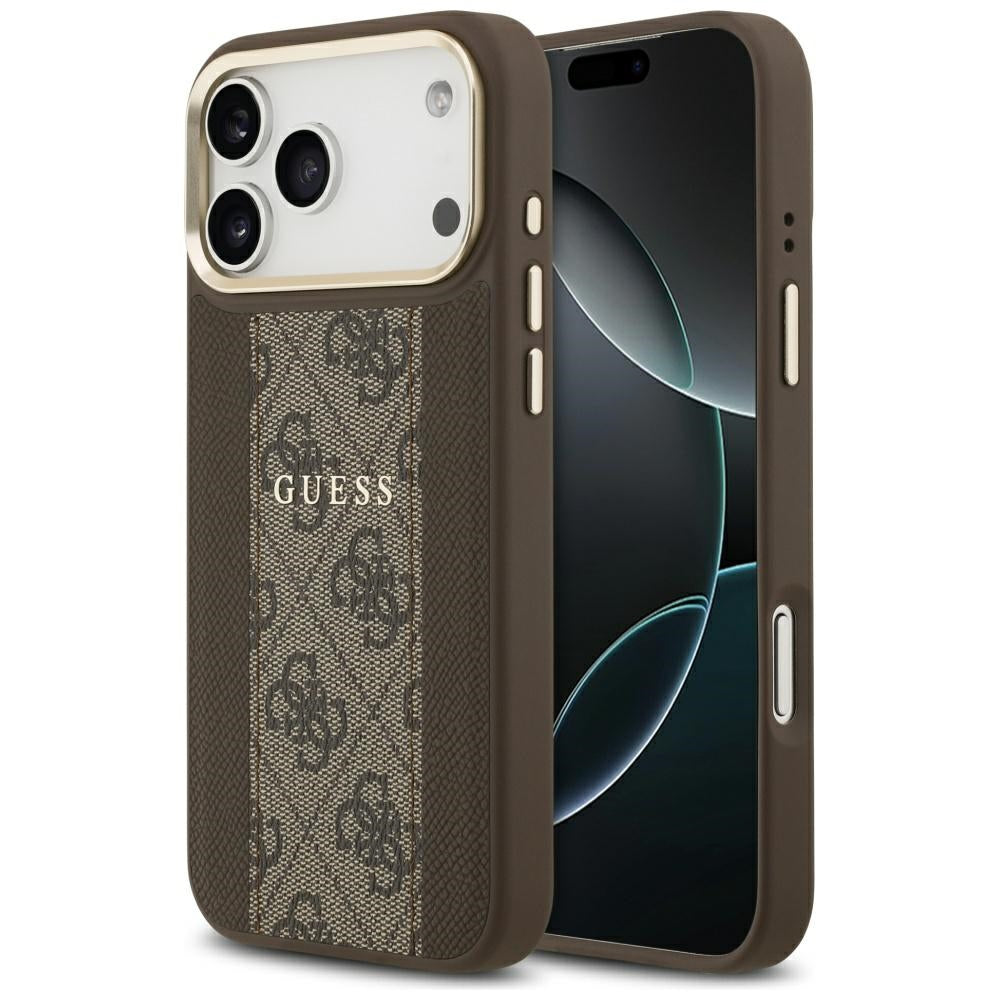 Калъф MagSafe за Apple iPhone 17 Pro Max, Guess, 4G Stripe, Кафяв