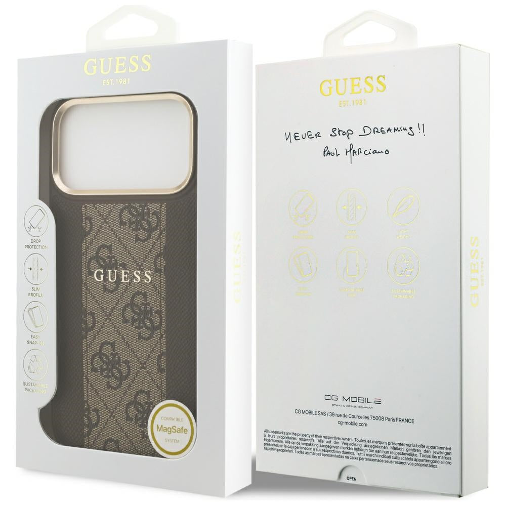 Калъф MagSafe за Apple iPhone 17 Pro Max, Guess, 4G Stripe, Кафяв