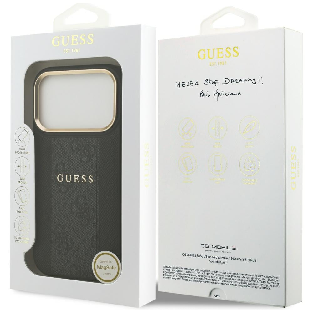 Калъф MagSafe за Apple iPhone 17 Pro Max, Guess, 4G Stripe, Черен