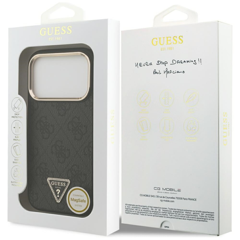 Калъф MagSafe за Apple iPhone 17 Pro Max, Guess, 4G Triangle Diamond Logo, Черен