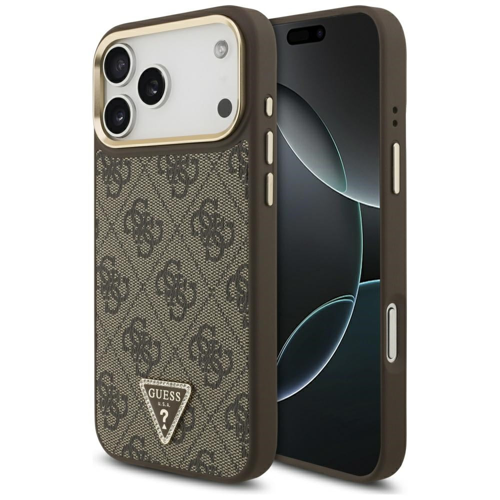 Калъф MagSafe за Apple iPhone 17 Pro Max, Guess, 4G Triangle Logo, Златисто-кафяв