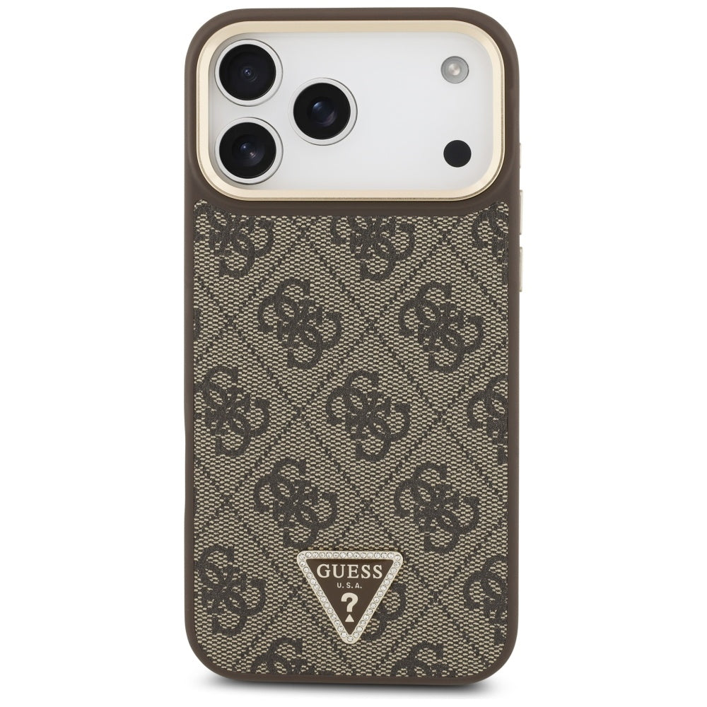 Калъф MagSafe за Apple iPhone 17 Pro Max, Guess, 4G Triangle Logo, Златисто-кафяв