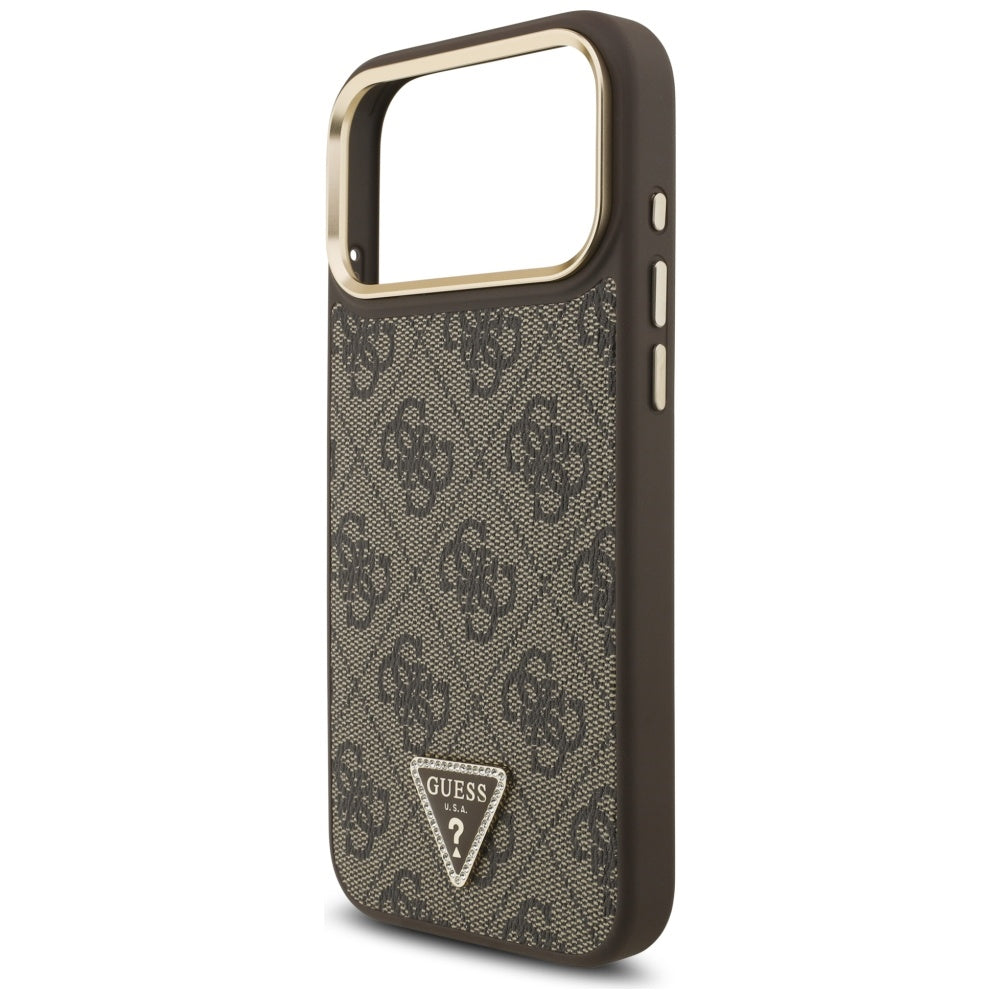 Калъф MagSafe за Apple iPhone 17 Pro Max, Guess, 4G Triangle Logo, Златисто-кафяв