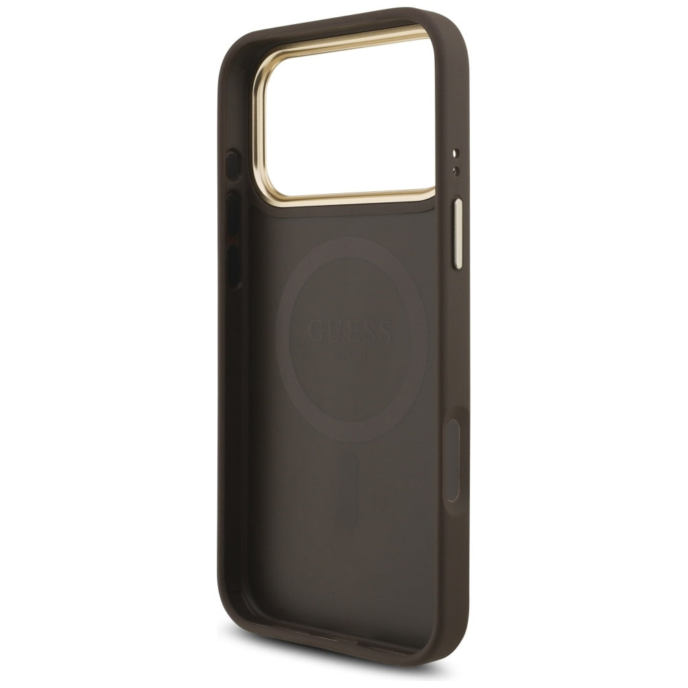Калъф MagSafe за Apple iPhone 17 Pro Max, Guess, 4G Triangle Logo, Златисто-кафяв