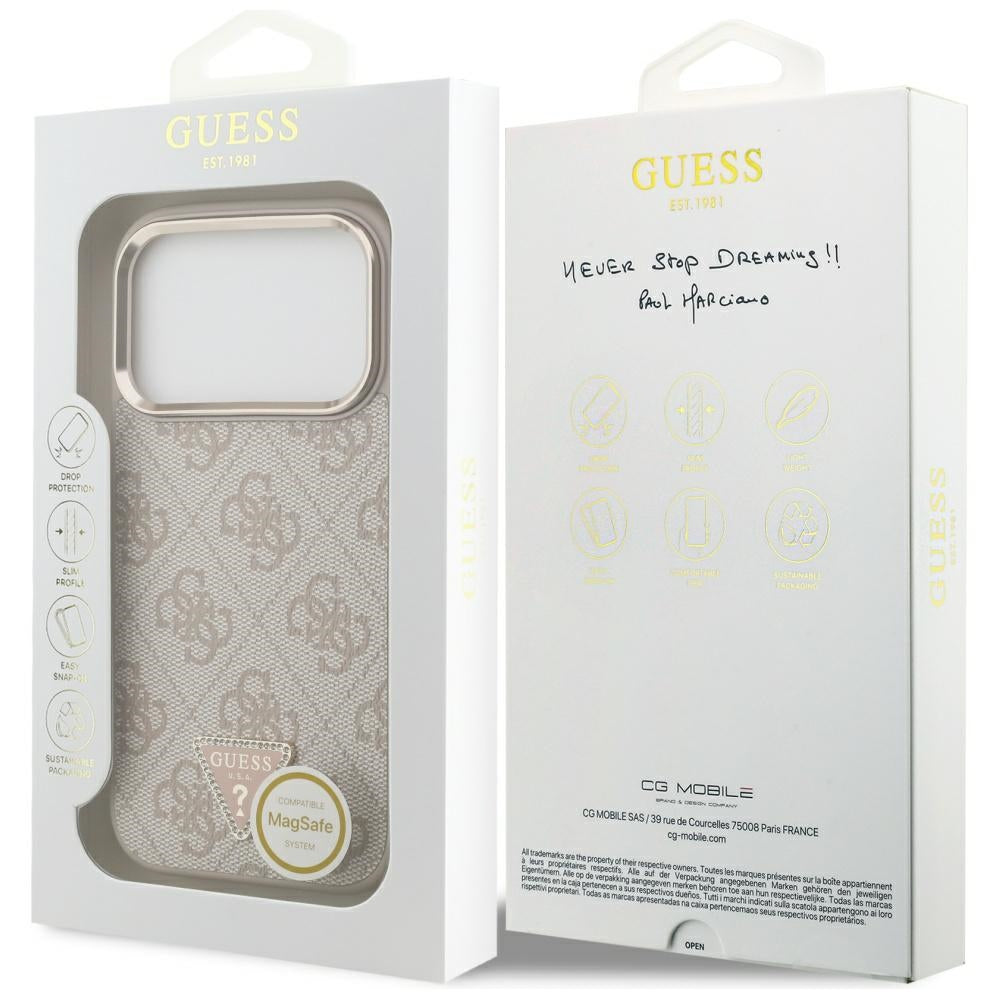 Калъф MagSafe за Apple iPhone 17 Pro Max, Guess, 4G Triangle Logo, Розово Злато