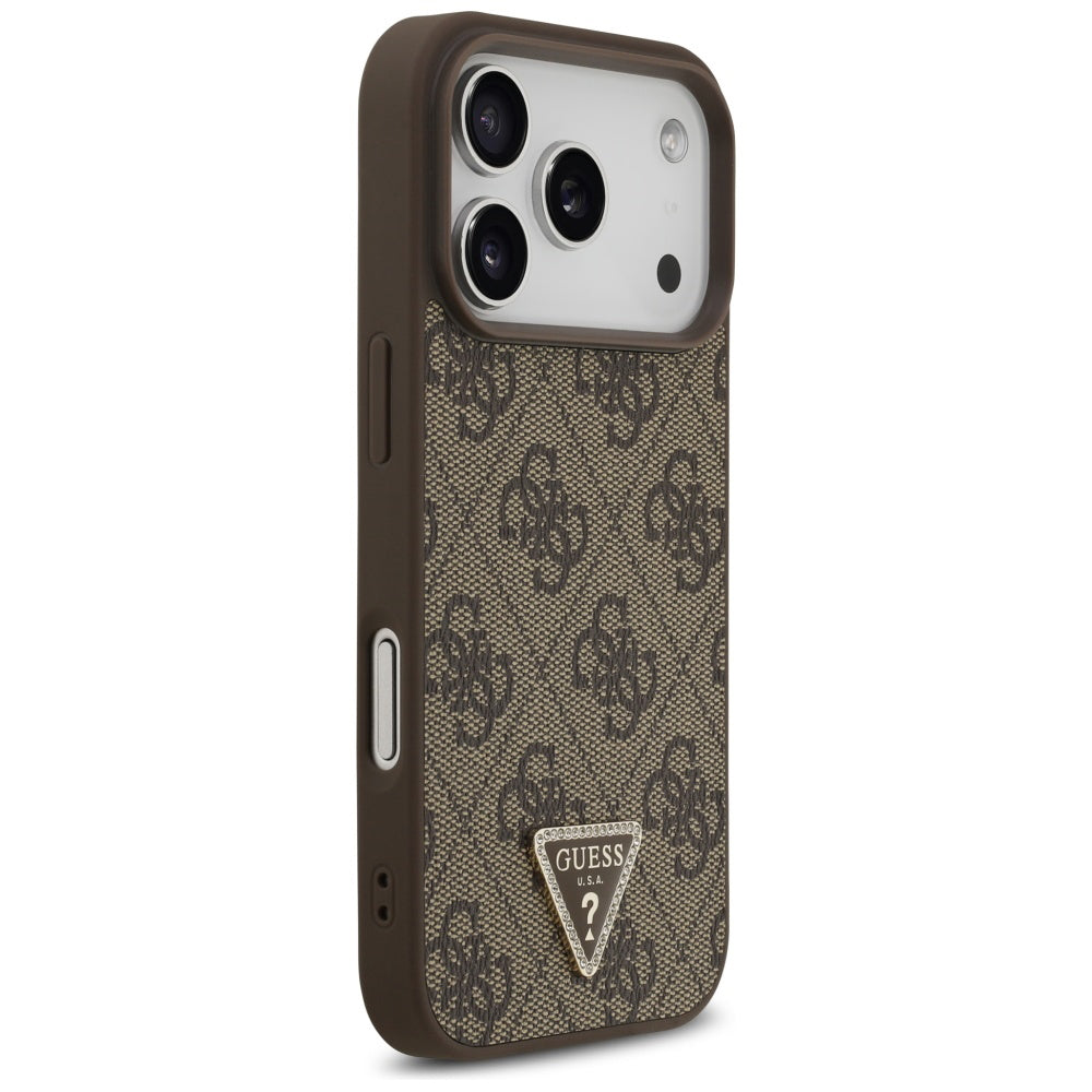 Калъф MagSafe за Apple iPhone 17 Pro Max, Guess, 4G Triangle Strass, Кафяв