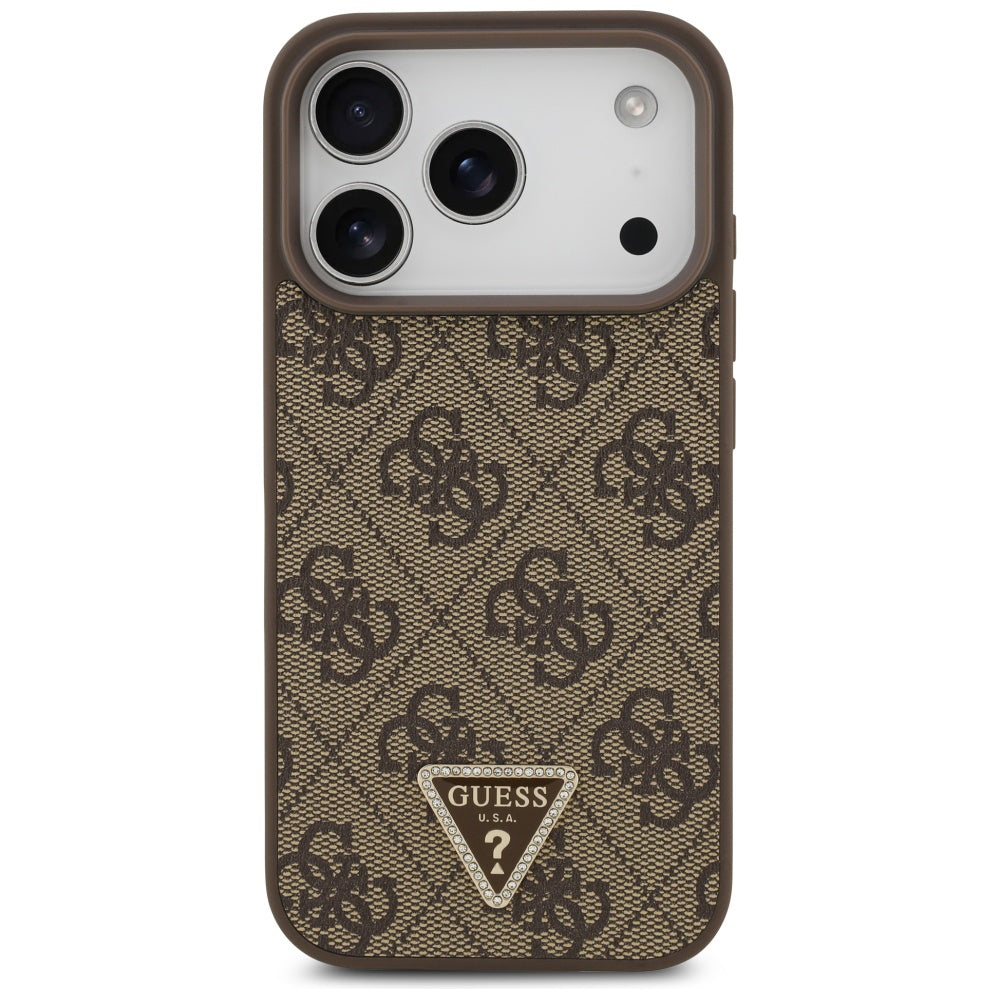 Калъф MagSafe за Apple iPhone 17 Pro Max, Guess, 4G Triangle Strass, Кафяв