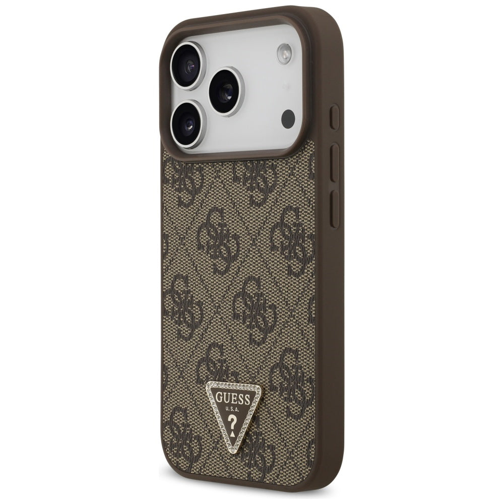 Калъф MagSafe за Apple iPhone 17 Pro Max, Guess, 4G Triangle Strass, Кафяв