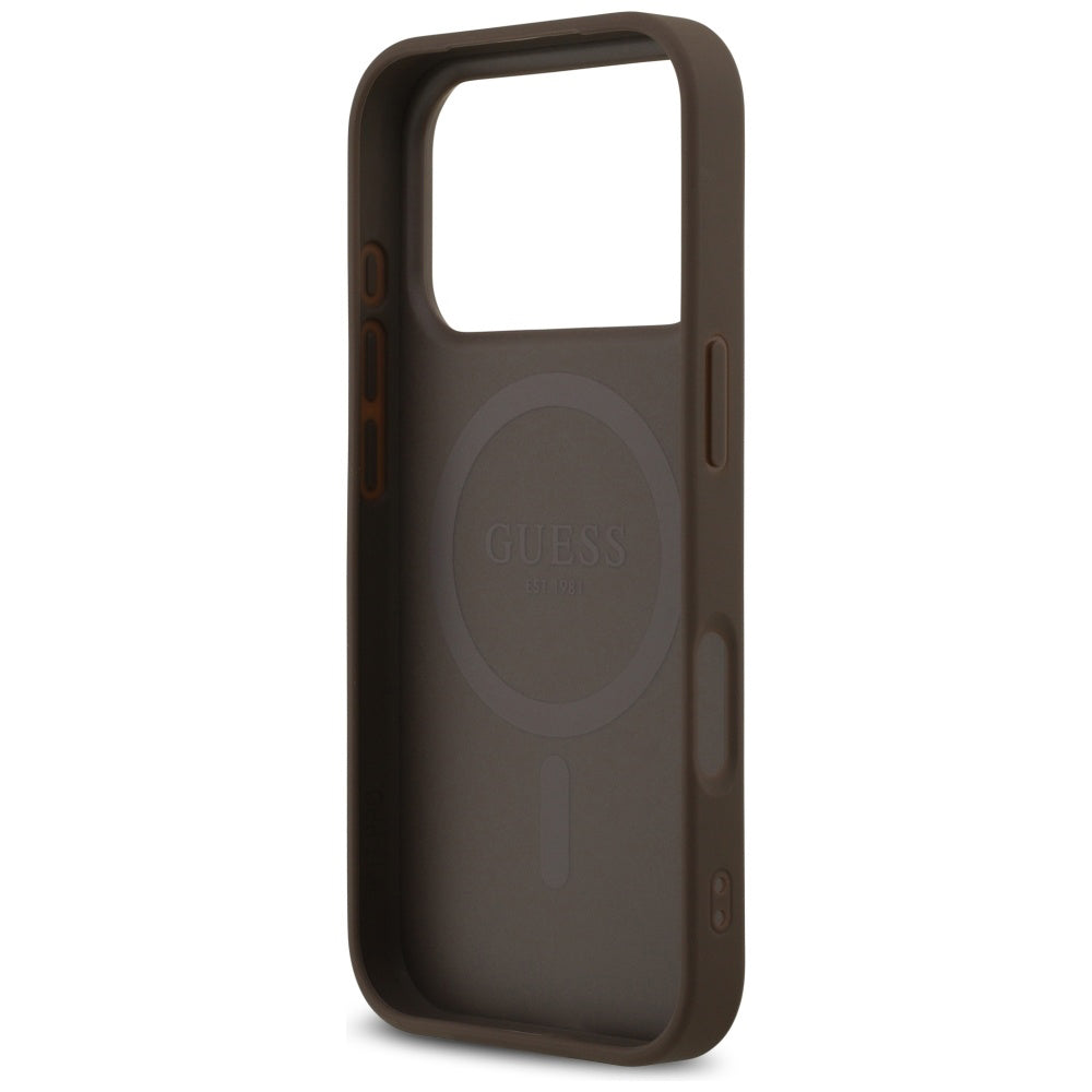 Калъф MagSafe за Apple iPhone 17 Pro Max, Guess, 4G Triangle Strass, Кафяв