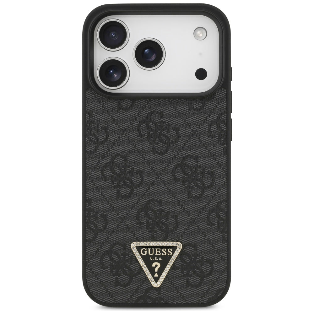 Калъф MagSafe за Apple iPhone 17 Pro Max, Guess, 4G Triangle Strass, Черен