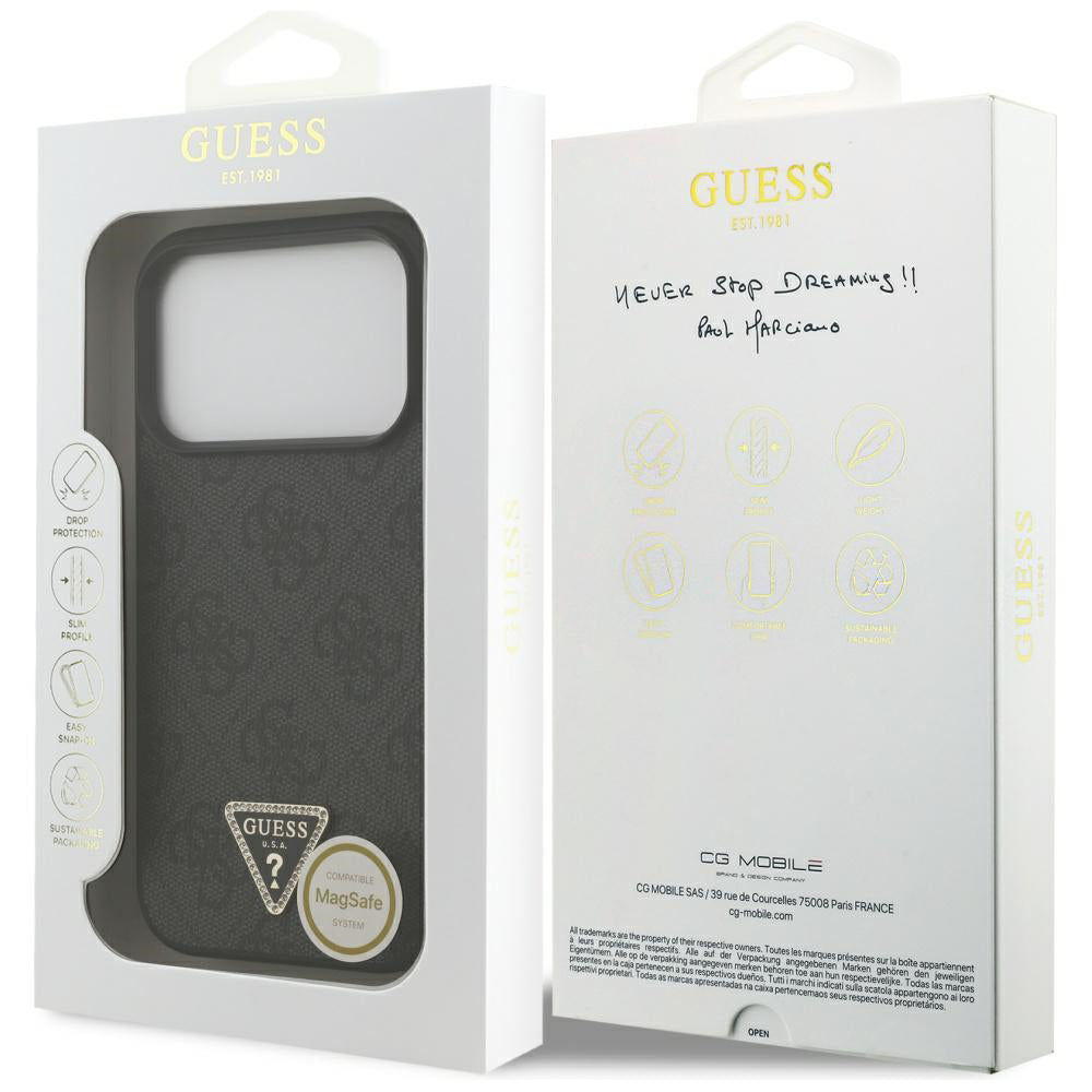 Калъф MagSafe за Apple iPhone 17 Pro Max, Guess, 4G Triangle Strass, Черен