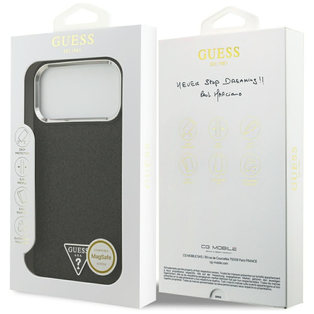 Калъф MagSafe за Apple iPhone 17 Pro Max, Guess, Glitter Triangle Logo, Черен
