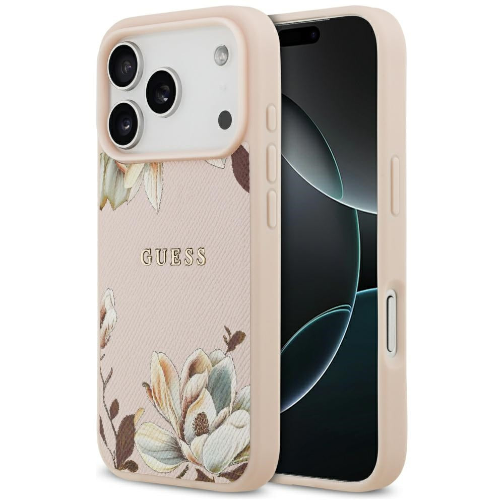 Калъф MagSafe за Apple iPhone 17 Pro Max, Guess, Grained Flowers, Розов
