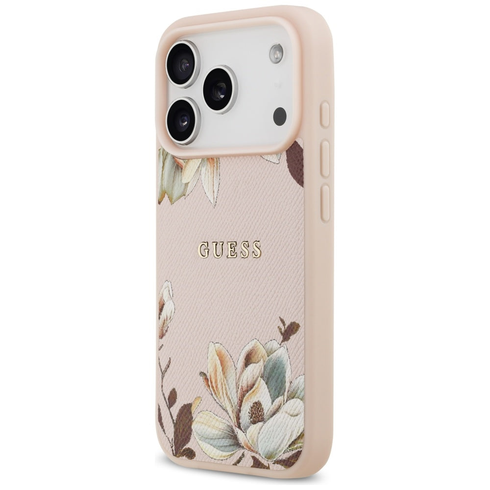 Калъф MagSafe за Apple iPhone 17 Pro Max, Guess, Grained Flowers, Розов
